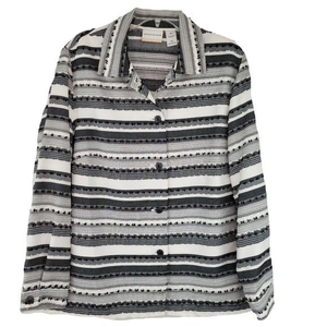 Alfred Dunner White Black Button Up Collared Padded Shoulders Light Jacket‎